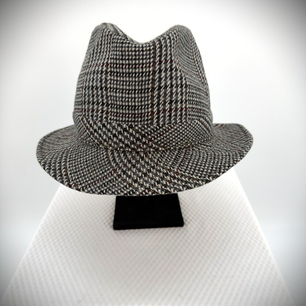 Banana Republic Wool Fedora Hat Unisex Plaid Houndstooth Made Italy One Size